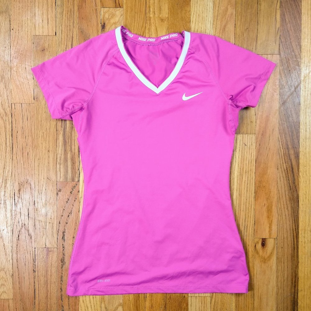 Nike Pro dri-fit pink work out v neck tee